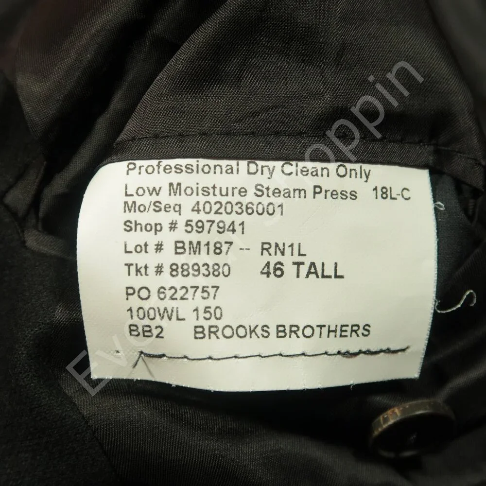 Brooks Brothers Suit Mens 46 Tall Black Flannel Wool Half Lined Bespoke - Picture 7 of 15